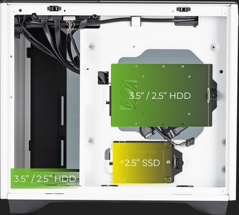 Расположение комбинированных отсеков накопителей InWin A3